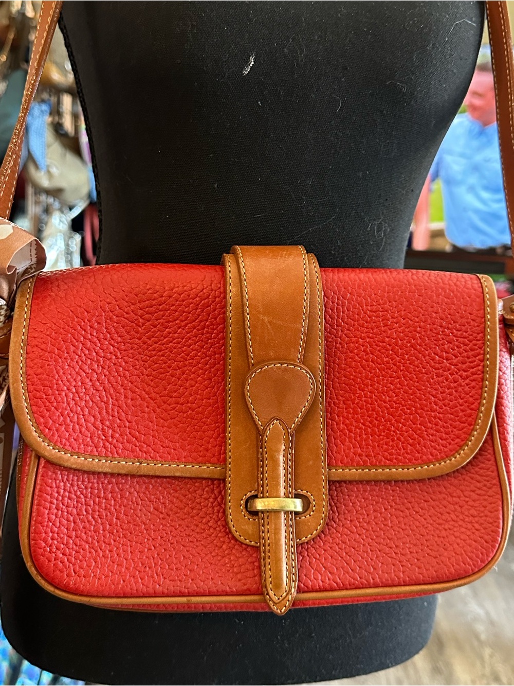 Dooney & Bourke #346 Red Pebble equestrian flap bag